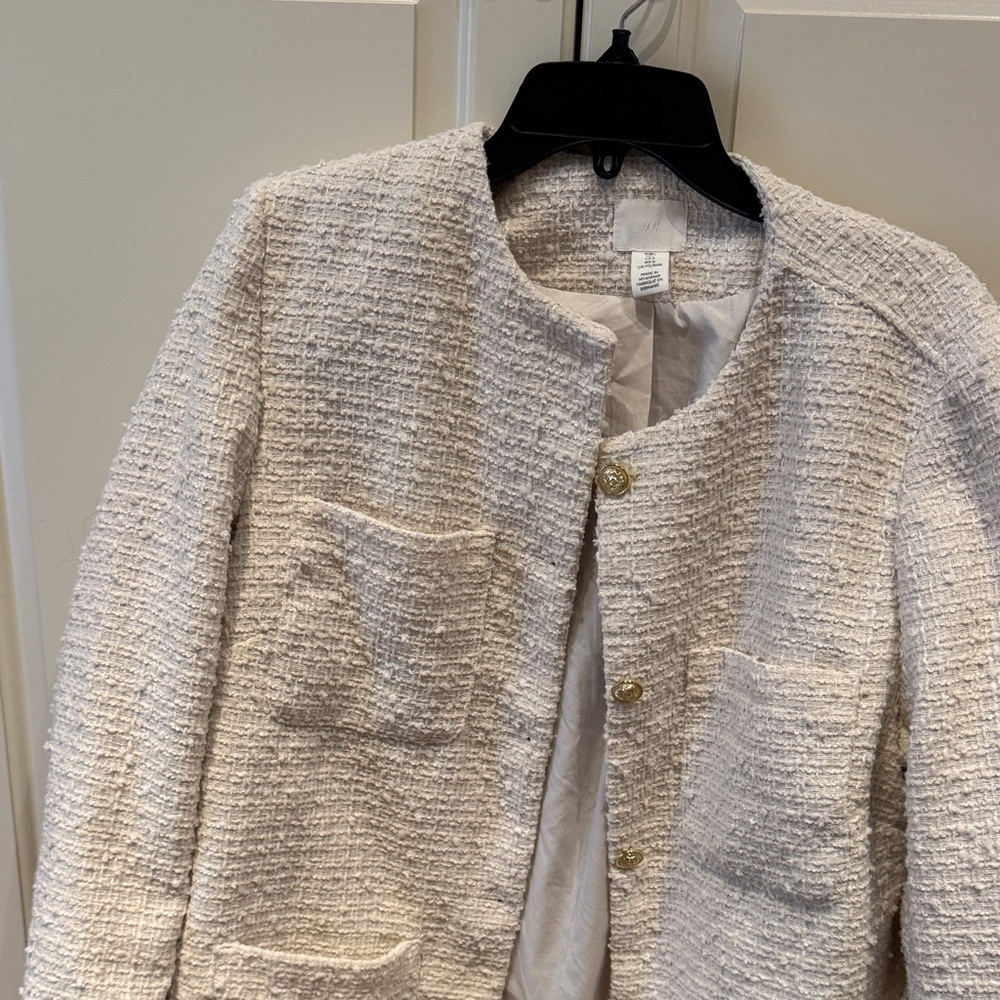 H&M Cream Textured Women's Modern Blazer